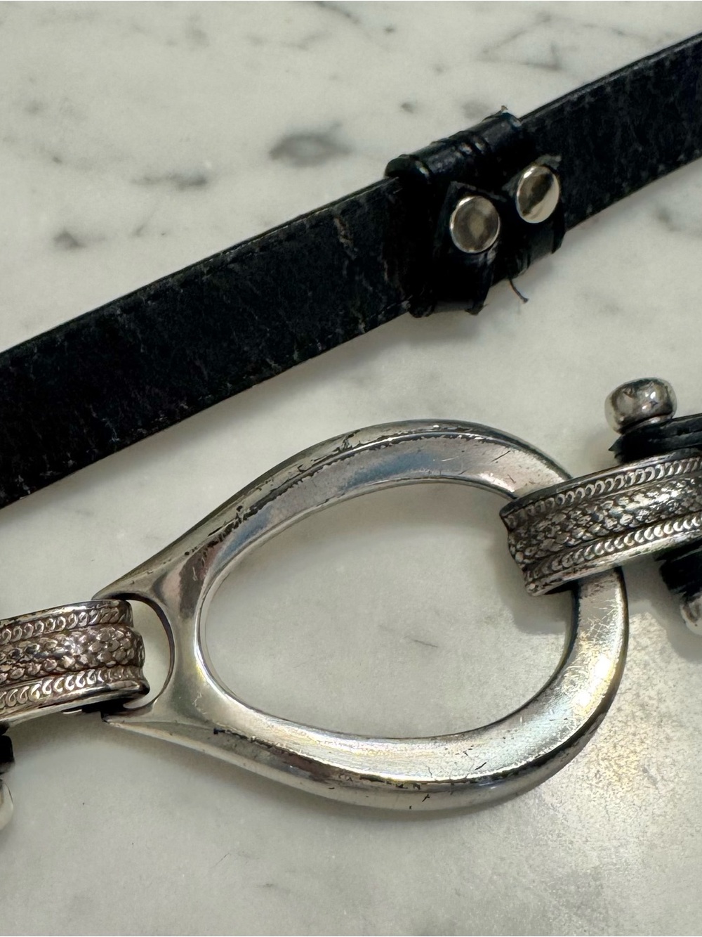 Perry Ellis Black Leather Belt with Silver-Tone Oval Buckle